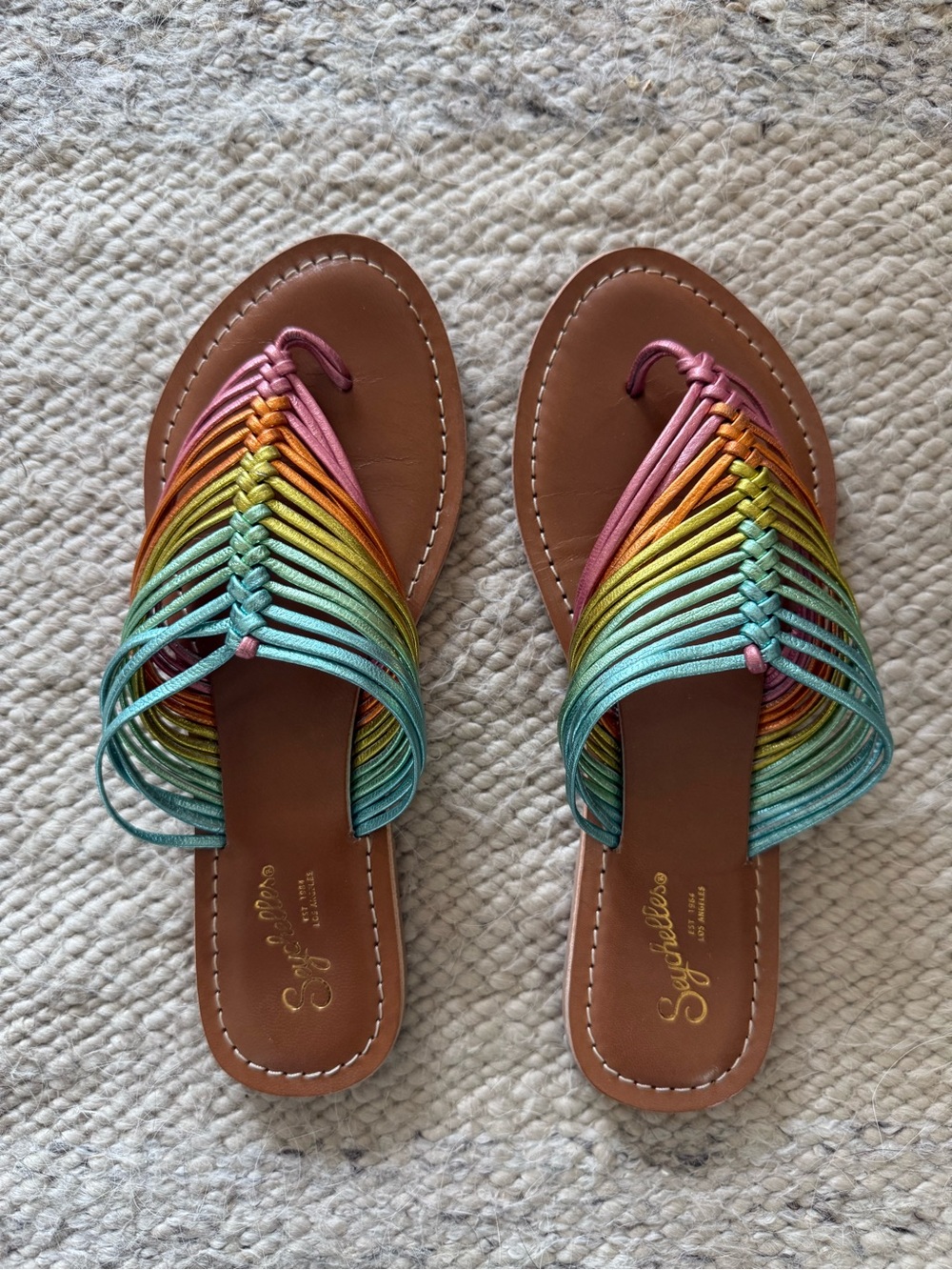 Seychelles Multicolor Braided Rainbow Slide Sandals